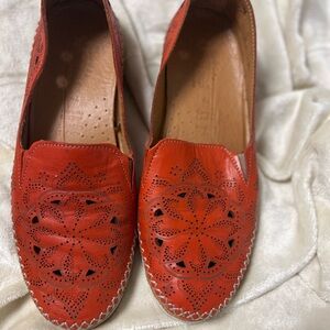 Women's Red Leather Loafers